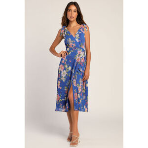 Lulu's Blue Floral Midi Wrap Dress